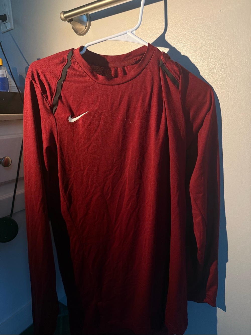 Nike Long-Sleeve Performance Shirt - Maroon with White Swoosh